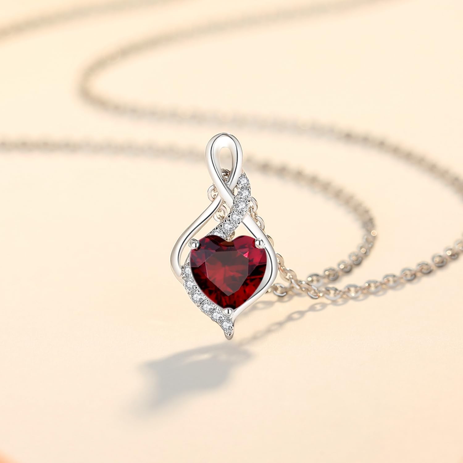 FANCIME 14K Solid White Gold Infinity Heart Birthstone Necklace for Women with Diamond Pendant Birthday Gifts for Mom Women Sterling Silver Chain 16" + 2" Extender - Image 4