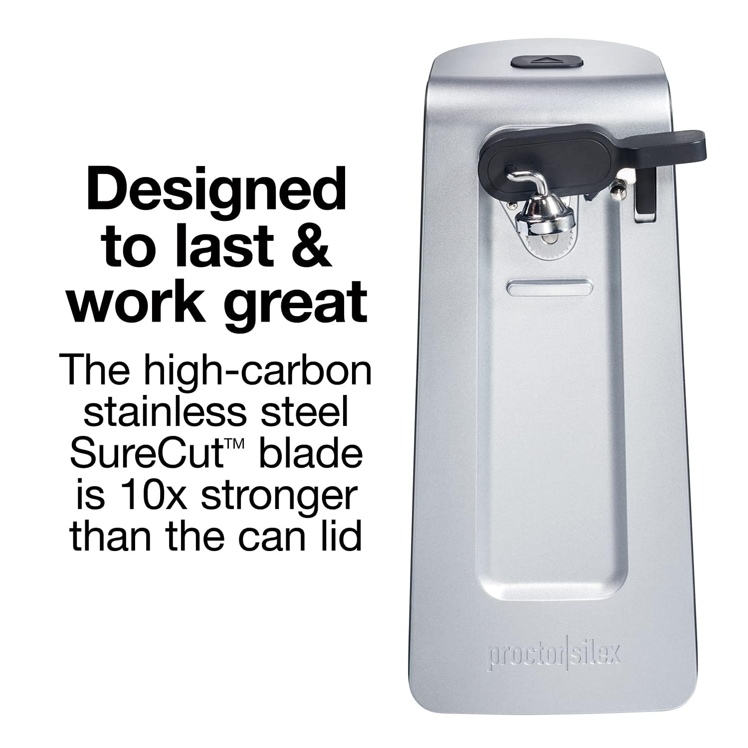Proctor Silex SureCut Electric Automatic Can Opener for Kitchen with Stainless Steel Blade, Twist-off Easy-Clean Lever, Cord Storage, Extra Tall, Silver (75225) - Image 3