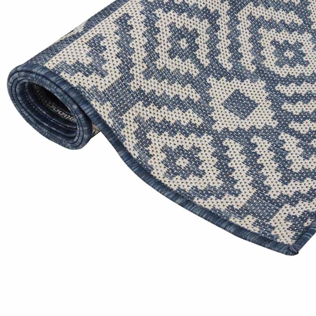 Tapis à Tissage Plat d'extérieur 120x170 cm Rayures Bleues Robuste UV résistant, idéal pour terrasse Balcon, décoration intérieure et extérieur, Design Moderne, Facile à Laver