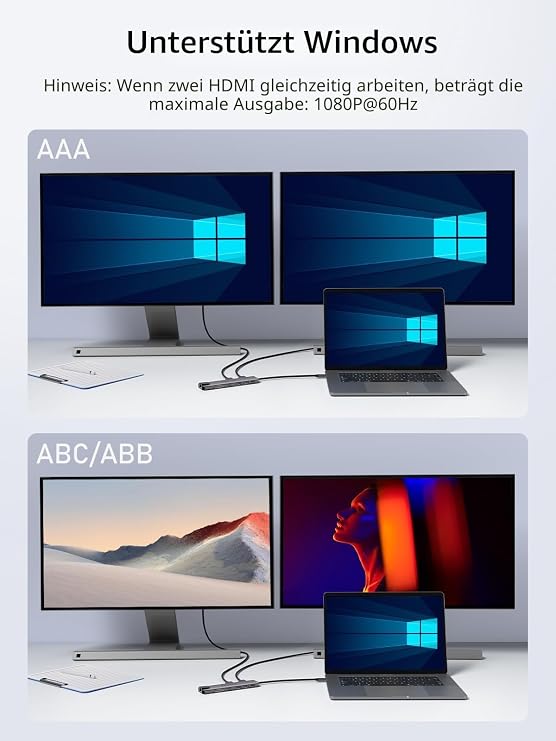 Aluminum Docking Station USB C Hub 2 HDMI Gigabit Ethernet 4 USB A USB C 3.0 PD100W SD TF1000Mbps RJ45 LAN Dock USB Adapter MacBook Docking Station Laptop 2 Monitors for Lenovo HP Dell Surface