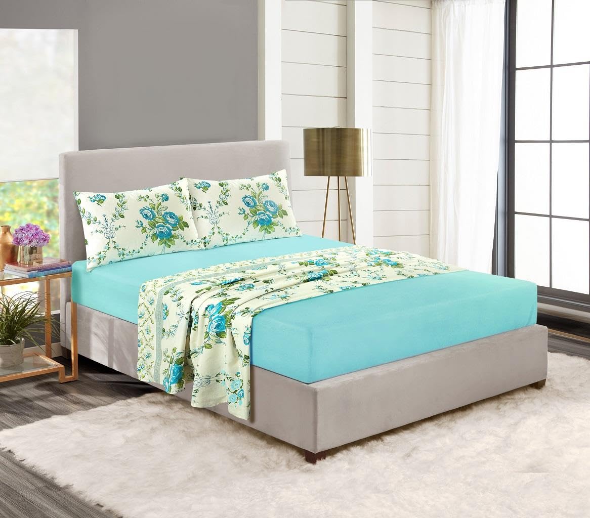 Kampala Hill 100% Brushed Cotton Olivia Floral Sheet Set, Blue, Double - Image 2