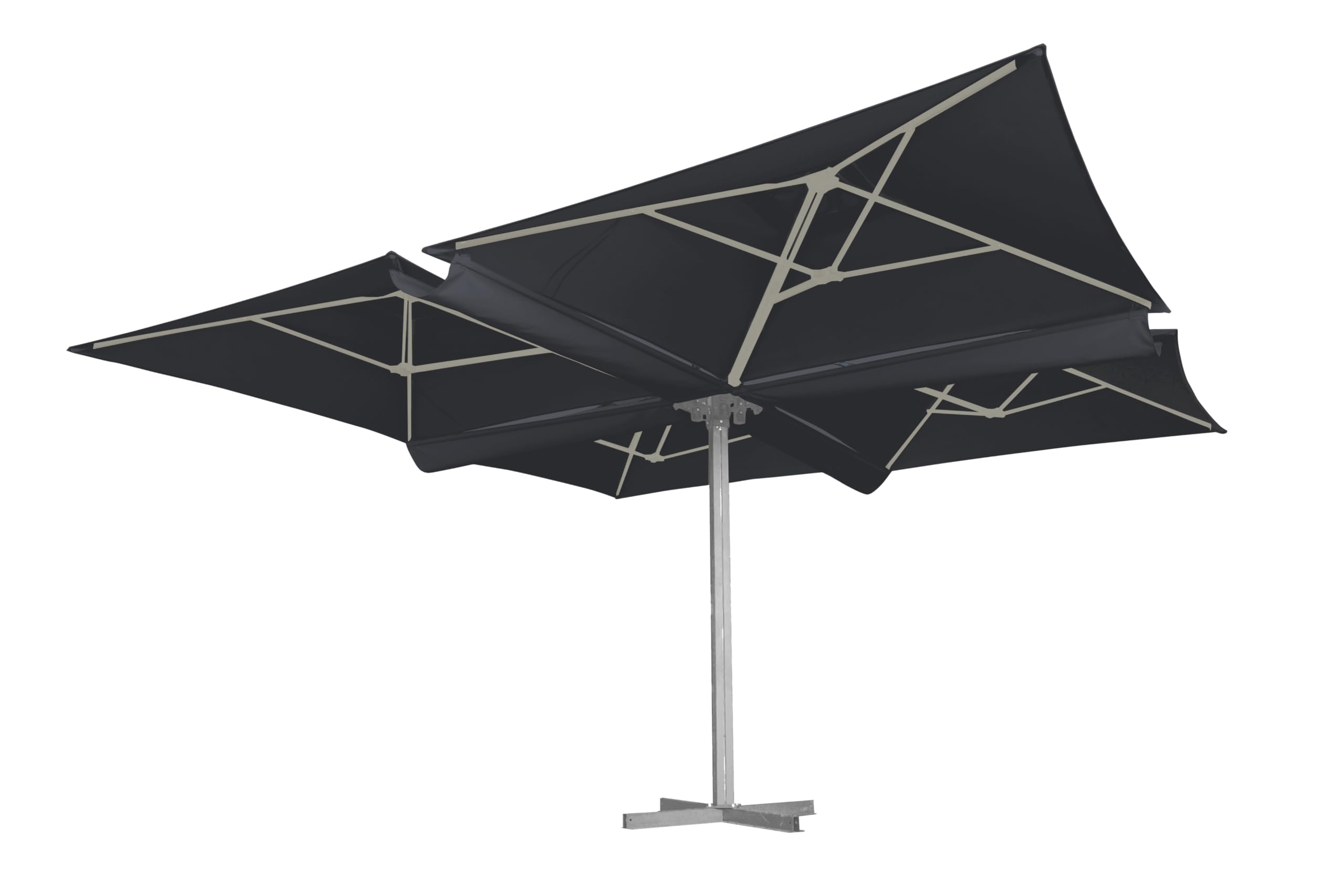 METRO Professional Parasol carré quadruple Tomoko, aluminium/polyester, 4 x 4 m, protection UV, déperlant, anthracite/platine