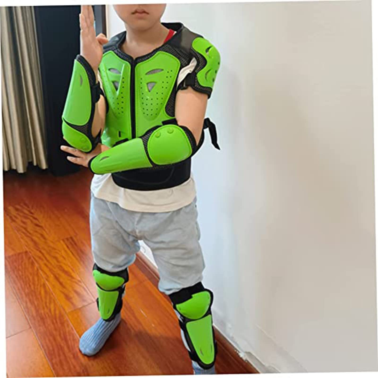 Set Protezione Protezioni Bambini Protezione Pettorale Bambini Gilet Moto Protezione Corsa Con Ginocchiera Protezione Per Gomiti Gilet Protettivo Accessori Skateboard Green