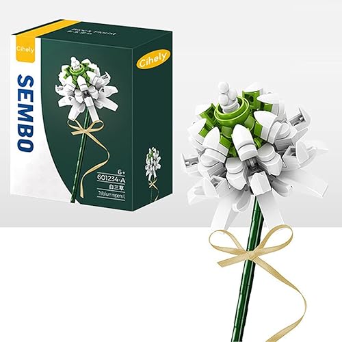 Kit de bloques de construcción de ramo de flores, Trifolium White 601234-A, proyecto de construcción de flores artificiales para liberar el estrés y