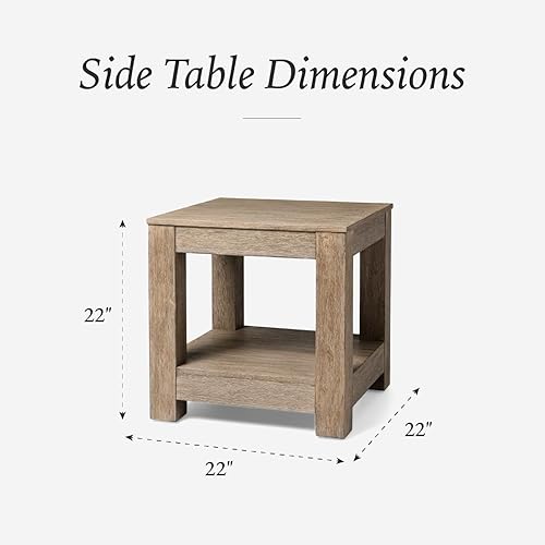 Miniatura 3 de Maven Lane Paulo Mesa auxiliar  Mesa cuadrada de 22 pulgadas con almacenamiento  Madera maciza gris  Ideal para sala de estar y dormitorio