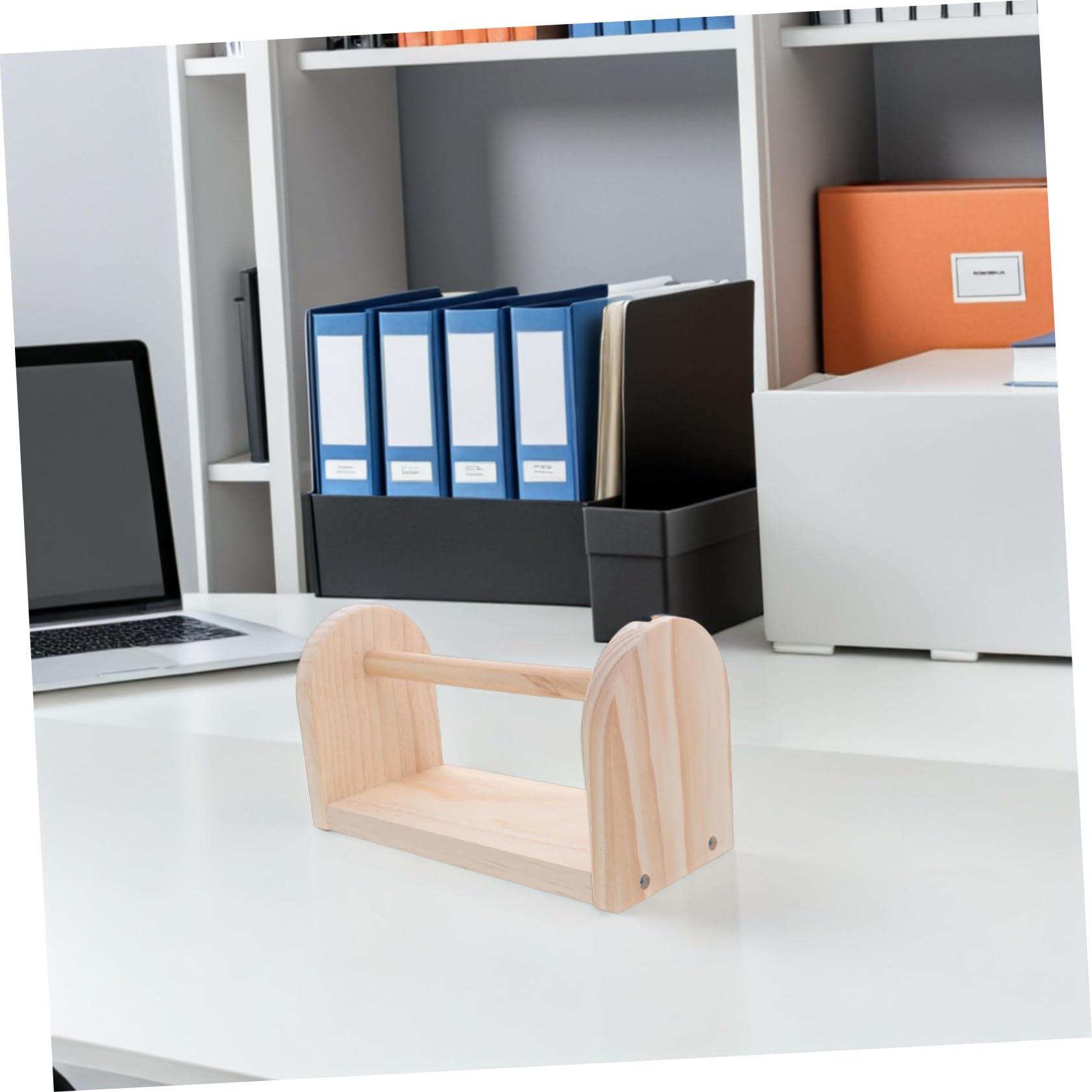 Dispenser Nastro Adesivo in Legno per Scrivania Porta Nastro da Tavolo Stabile e Multifunzionale Supporto per Piccoli e Grandi Organizer per Casa e Ufficio Design Naturale
