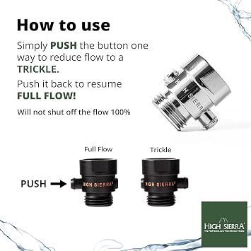 High Sierra - All Lead-Free Brass Trickle Valve For Shower Heads. For Pause & Pressure Control. Easy To Push Button Reduces The Flow of Water or Shuts It Off to Just a Trickle - Brushed Gold
