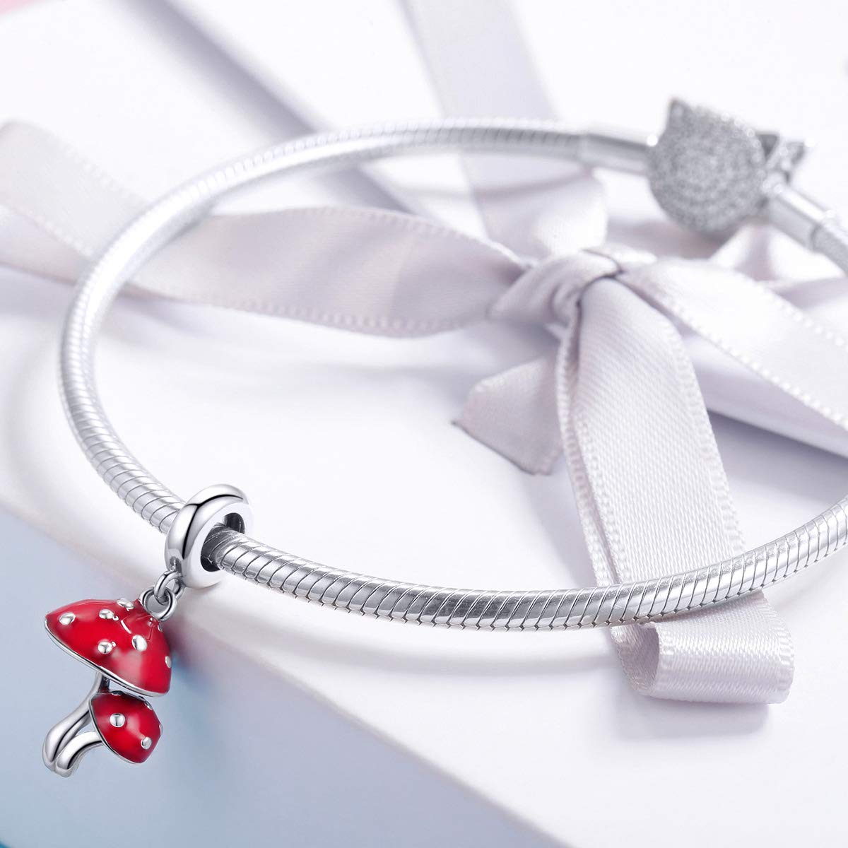 NewL Pendentif en argent sterling 925 émaillé rouge champignon pour bracelets et colliers, Argent sterling Métal Argent