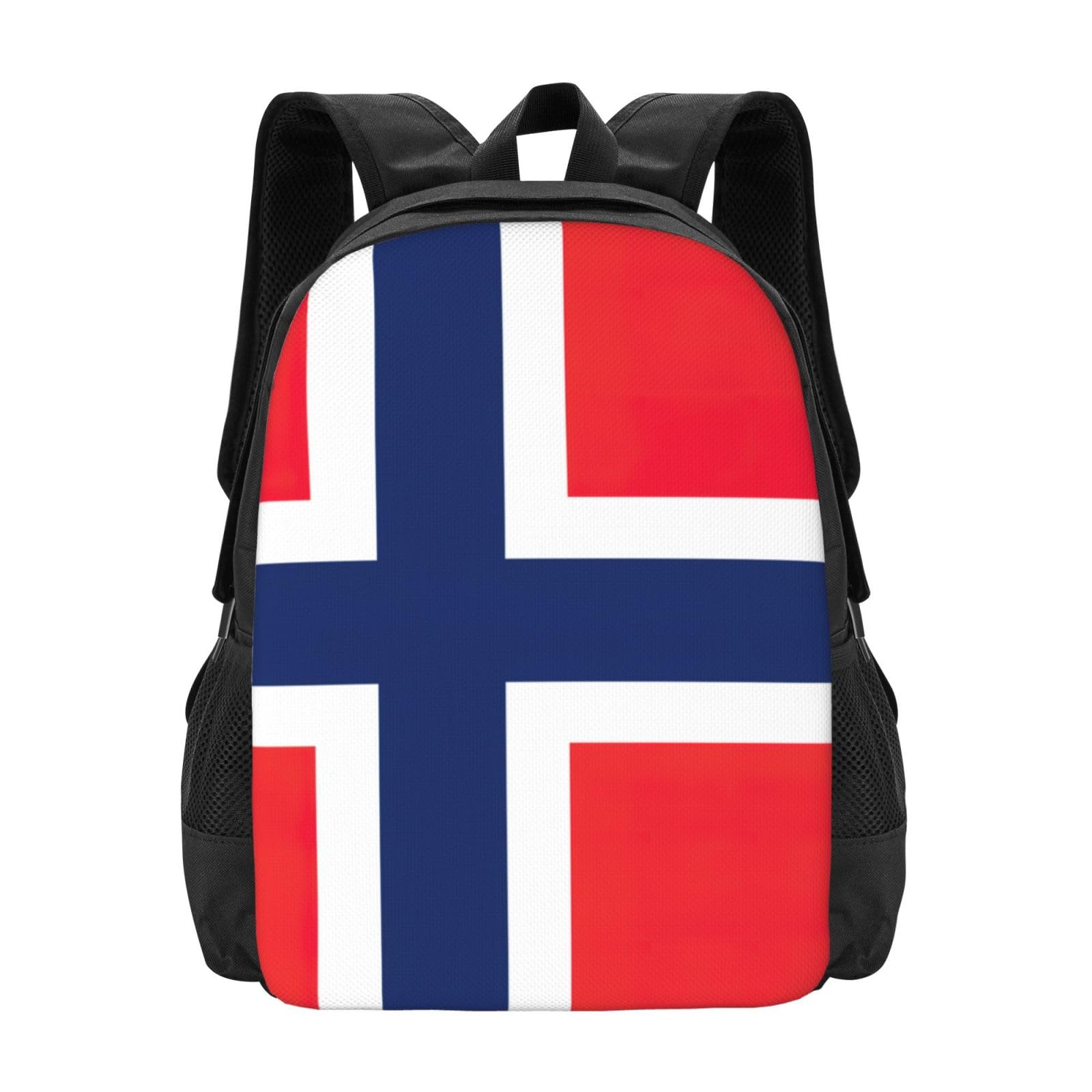 Levndiej Unisex Black Norwegian Flag Print Backpack Casual Backpacks Large Capacity For 15-Inch Laptop Bookbag Travel Daypack