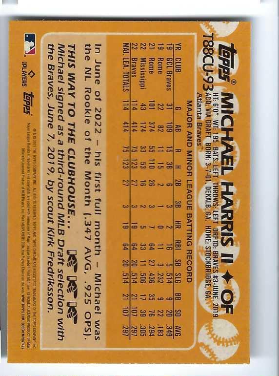 MICHAEL HARRIS II 2023 Topps Update '88 Silver Pack Chrome #T88CU-93 Rookie Baseball Card RC Atlanta Braves