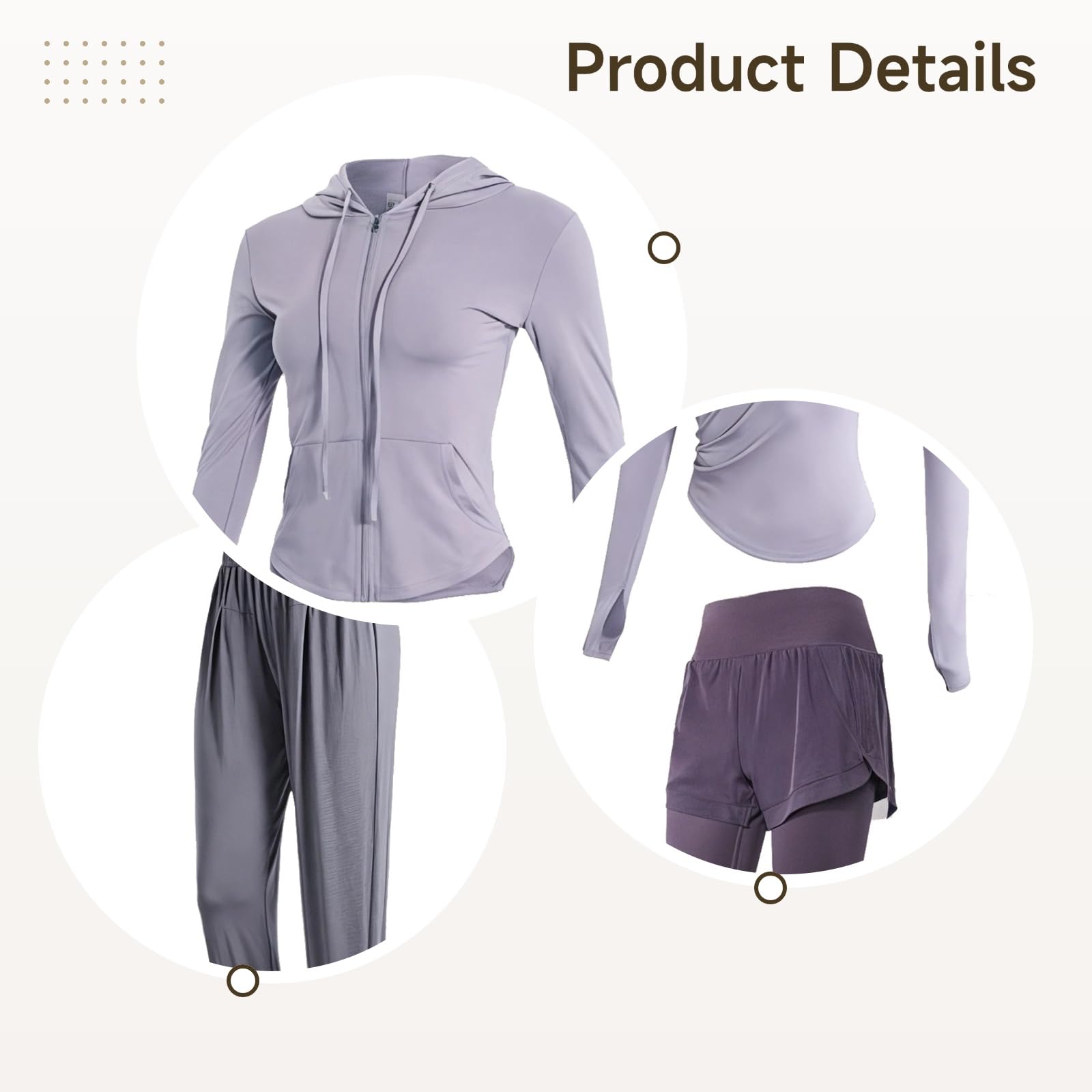 Conjunto de 5 piezas de ropa deportiva para mujer, ropa de yoga con camisetas de manga larga, tela de poliéster y elastano transpirable, se adapta a mujeres de 5 pies 0 pulgadas a 5 pies 11 pulgadas y