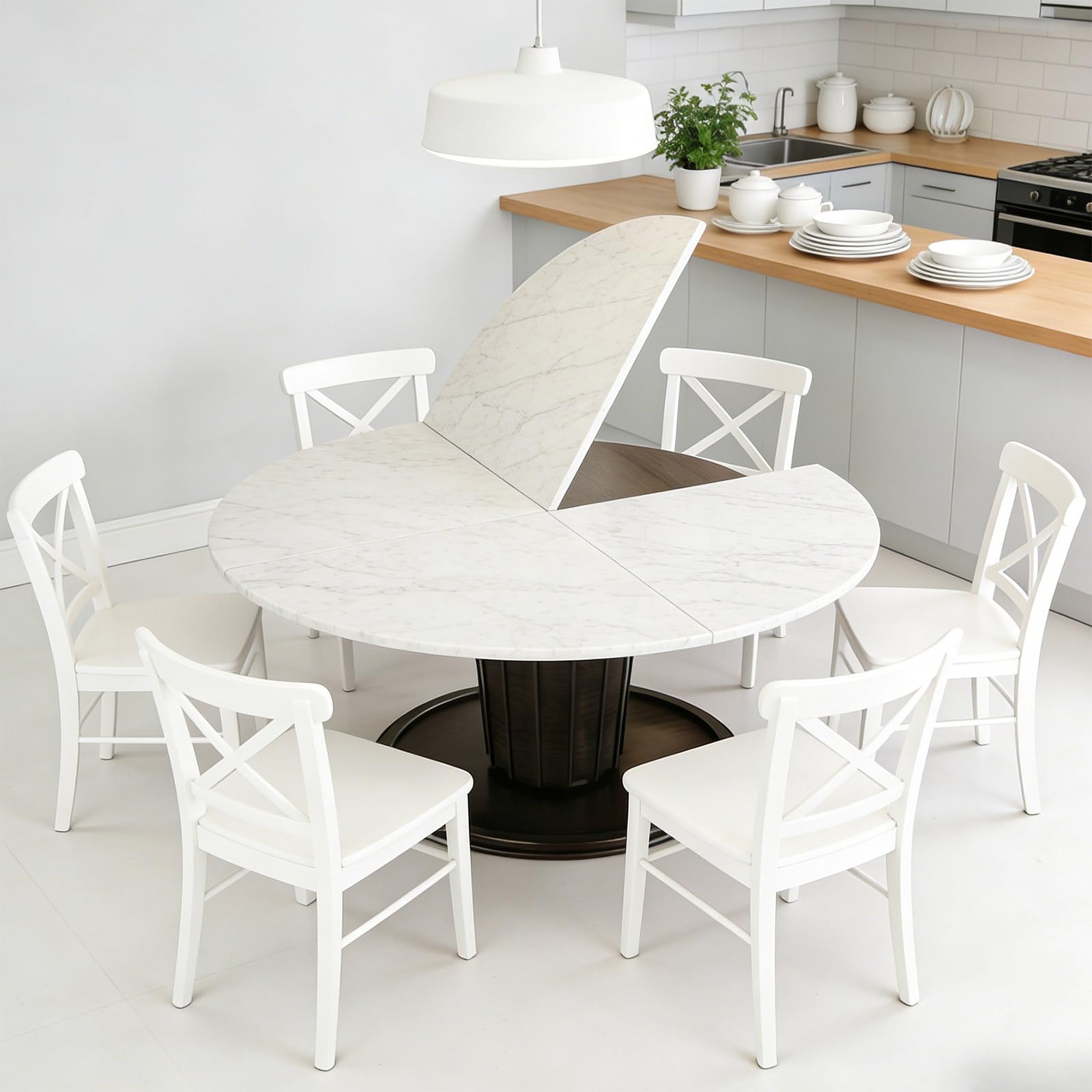 Photo 1 of ** minor corner damage.  **Round Folding Table Top Extender 48/55/59/63/71/79" Solid Wood Table Extension For Dining Table Extender Top Fold Wooden Tabletop for Kitchen Restaurant Workbench Outdoor (White, D - 71")