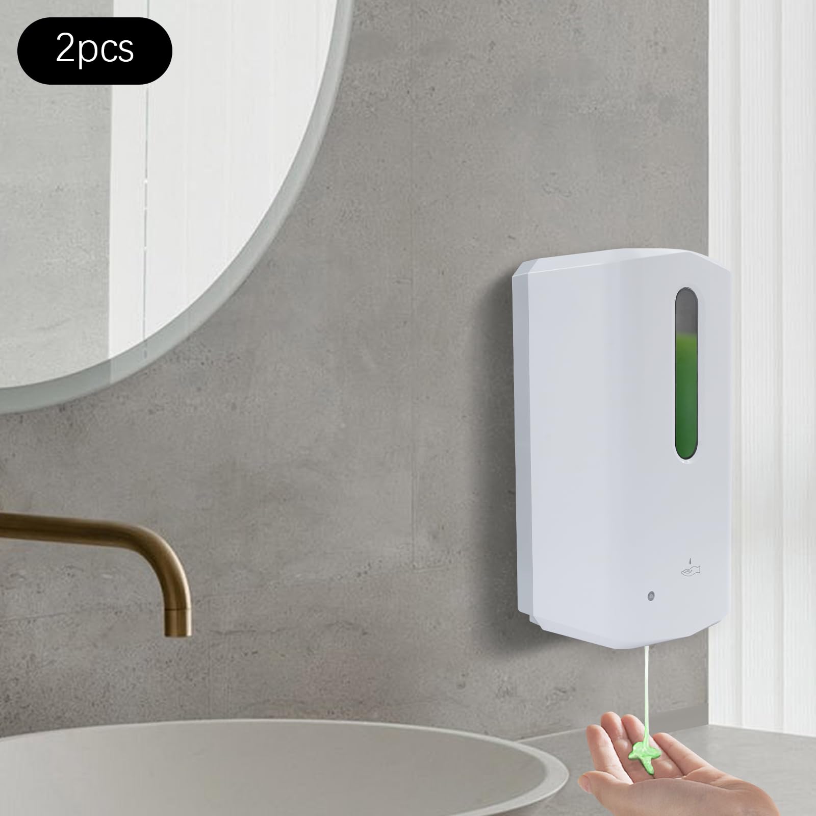 2 dispensadores de jabón automáticos con sensor de infrarrojos, depósito de 1000 ml, dispensador de desinfectante sin contacto, dispensador de jabón montado en la pared, juego para hoteles