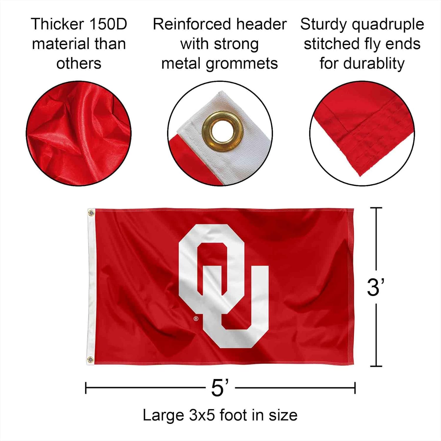College Flags & Banners Co. OU Oklahoma Sooners University Large College Flag - Image 2