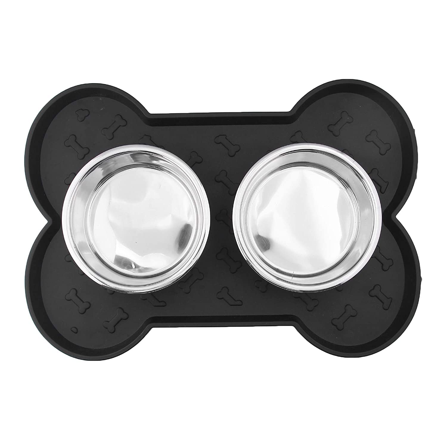 Animax Silicone Waterproof Dog Cat Pet Feeding Food Mat with Raised Edge with Stainless Steel Bowl | Non Slip, Easy Clean Pet Dog Cat Bowl Mats Placemat Multicolor (Specially for Dog) (Black) (B0BC3RMPWJ) Amazon Price History, Amazon Price Tracker