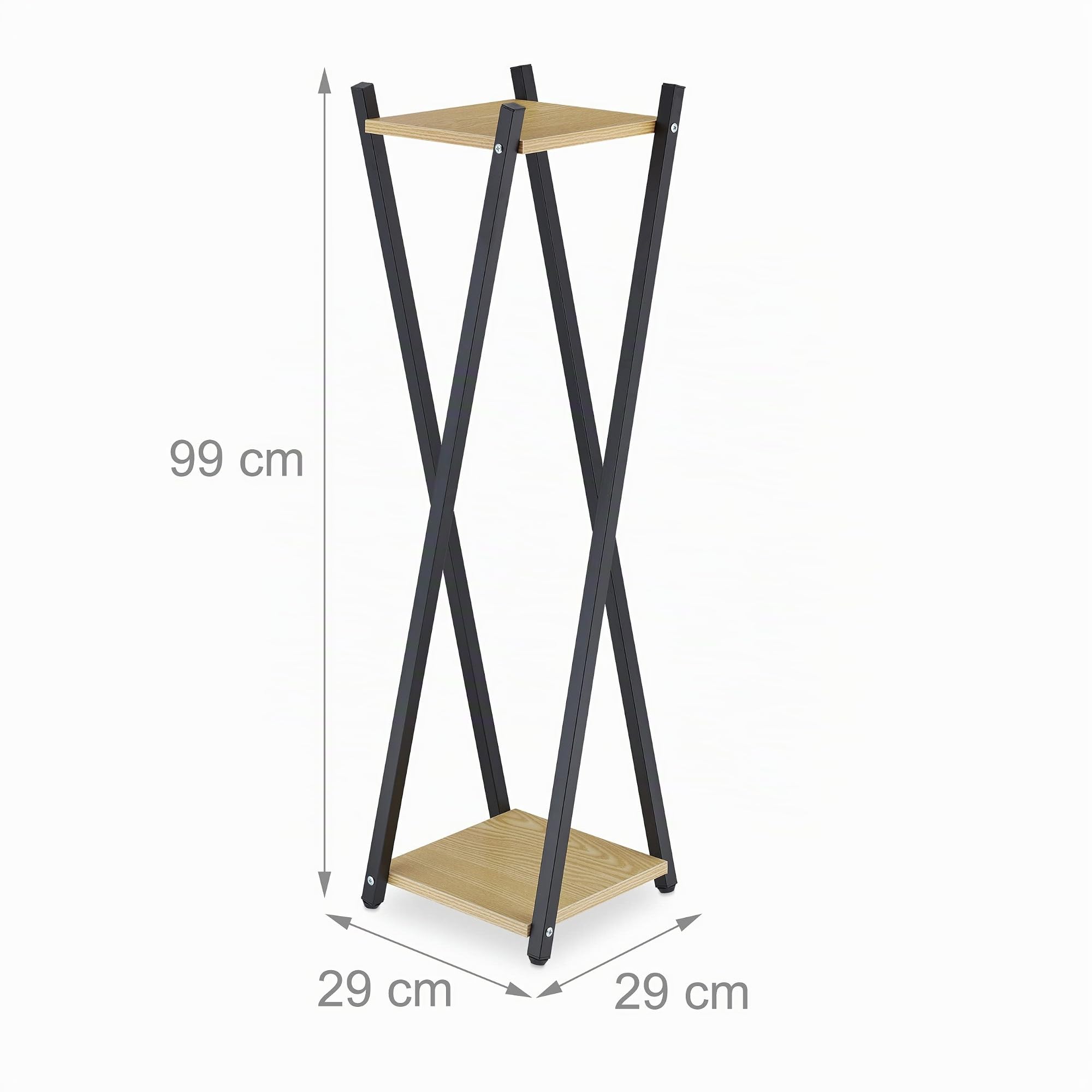 Relaxdays Étagère à Plantes, 2 Surfaces Effet Bois, Tabouret Moderne Fleur, HLP : 99x29x29 cm, Colonne, Noir-Brun Clair