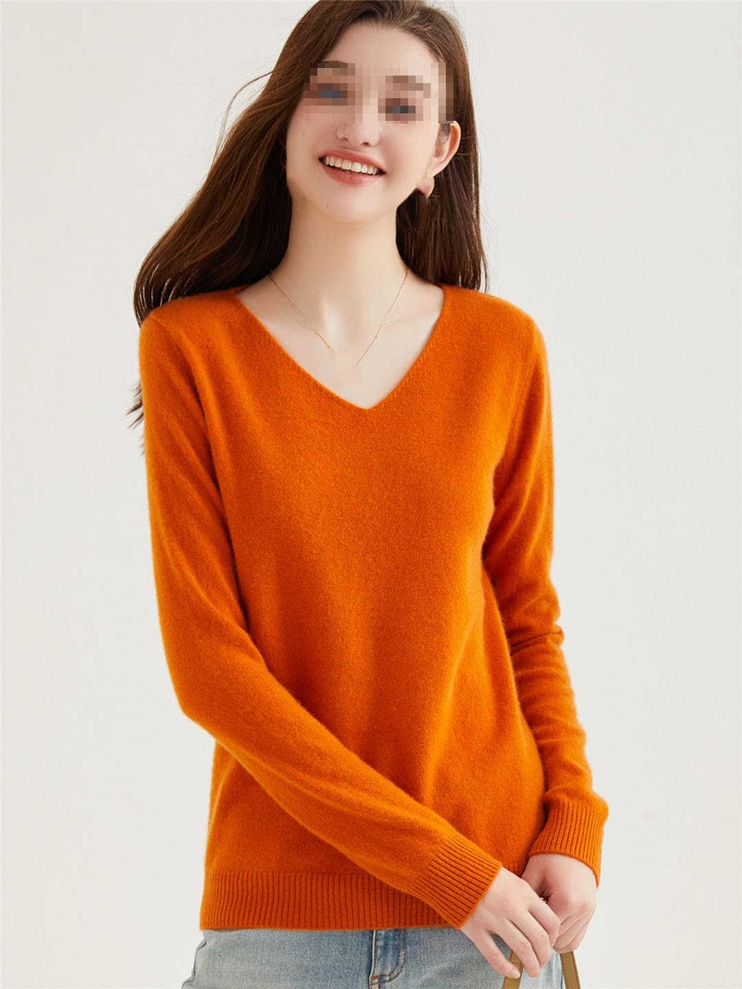 Suéter De Cachemira con Cuello En V para Mujer Jersey Básico De Cachemira Tops De Punto De Manga Larga De Lana