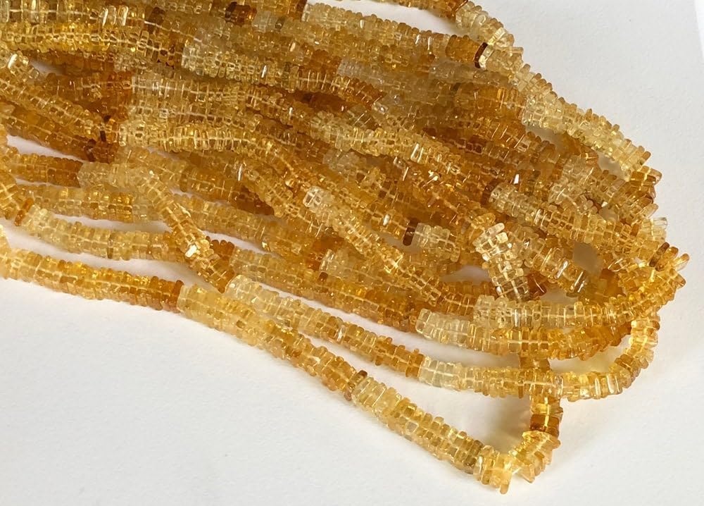 6-8mm Citrine Heishi Beads, Natural Shaded Citrine Square Heishi Beads, Citrine For Necklace Orange Flat Square (8IN To 16IN Options)- ANG11
