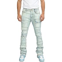 Denim Jeans for Men Stacked Slim Fit Cargo Jeans Destroyed Straight Denim Pants Hip Hop Trouser Streetwear
