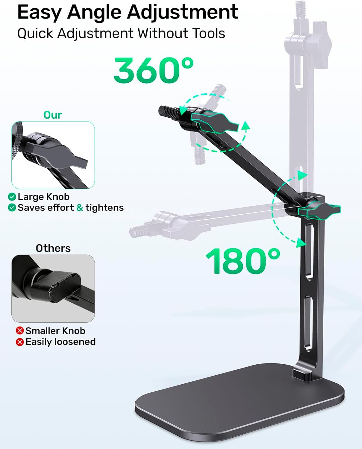 Heavy-Duty Desk Mic Stand, Max Load 2.68 lb Compatible with Rode Podmic, Blue Yeti, Shure and More Mics, Perfect for Small Space Home Office Streaming Setup, Black