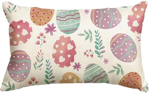 AVOIN colorlife Funda de cojín de flores de huevos de Pascua, 12 x 20 pulgadas, decoración para sofá