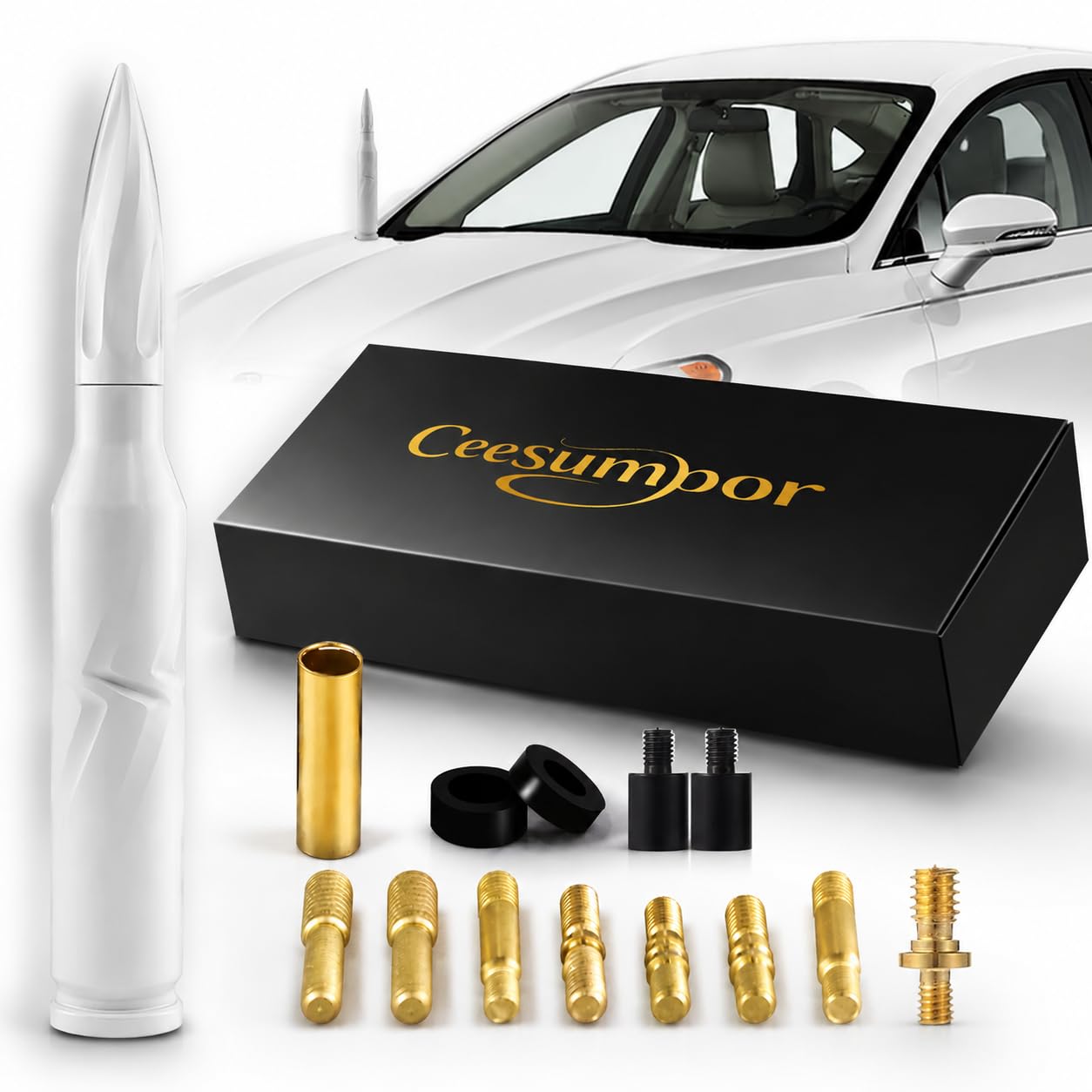 50 Cal Bullet Antenna, White Truck Antenna Replacement with Spiral Design