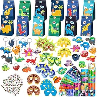 78pcs Dinosaur Party Favours Bag Fillers Toy Kids Decorations For Boys Girls With Snap Bands Masks Bracelets Rings Keychains Stickers Toys Favors Gifts Animal Bags Filler Fidget Birthday Chilrens