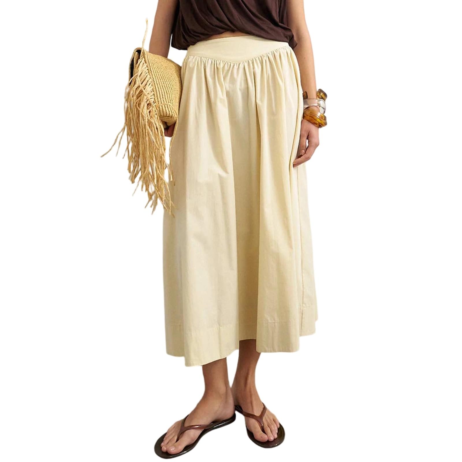Gonne Lunghe A Righe Estive Da Donna,Outfit Da Spiaggia Dalla Linea Ad A | Cintura Regolabile, Lunghezza Midi, Look Casual Da Sera