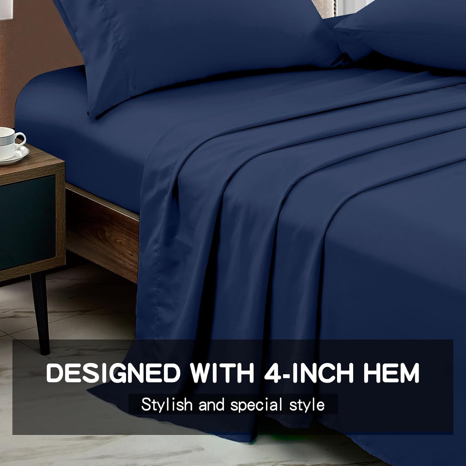 FreshCulture King Flat Sheets Only 2 Pack - Hotel Quality Flat Bed Sheets - Brushed Microfiber - Ultra Soft & Breathable - Wrinkle-Free - Easy Care - Flat Sheets Only King Size (Navy Blue)