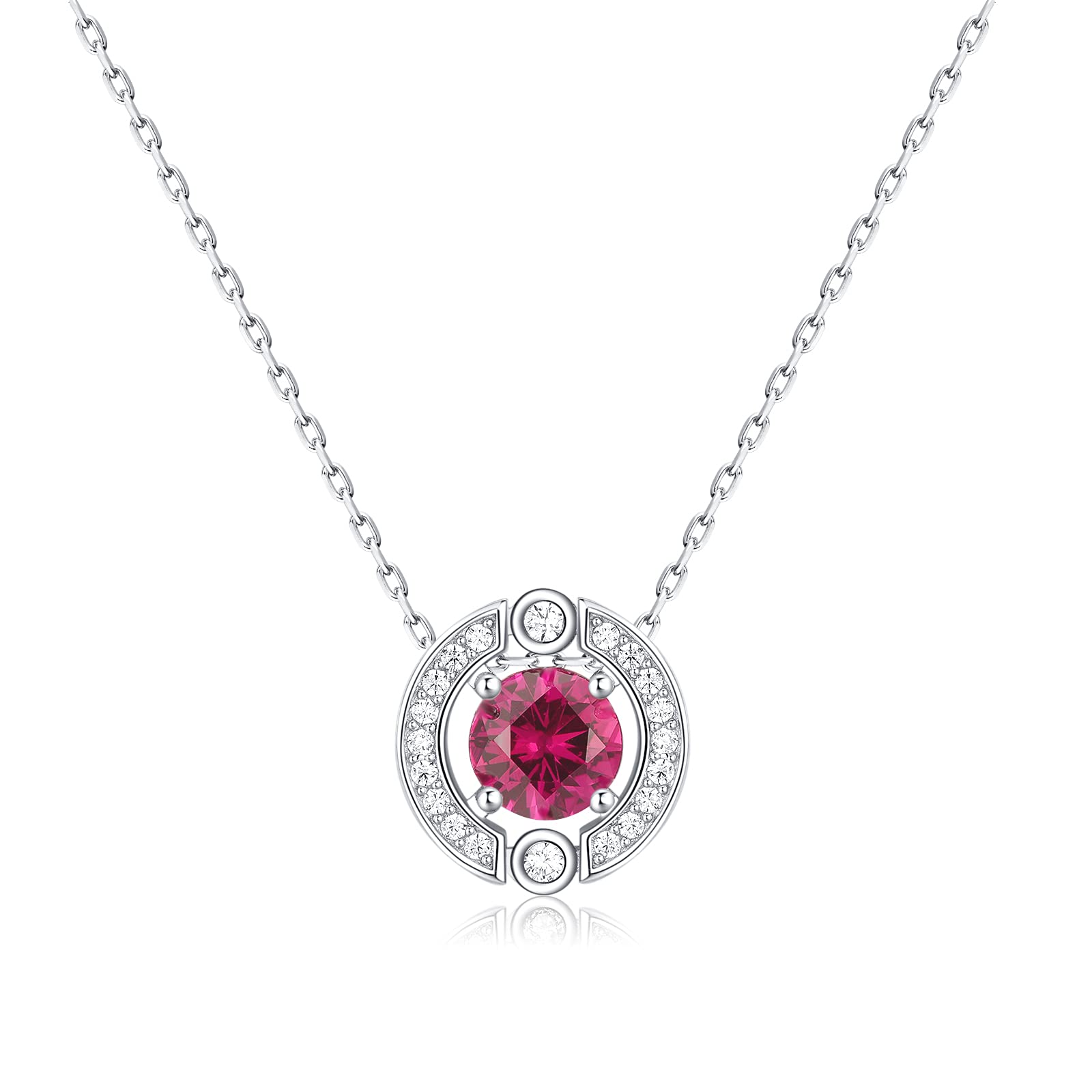 Birthstone Halo Necklace for Women Sterling Silver Platinum Plated Sparkling Gemstone Round Cut Solitaire Pendant Cubic Zirconia Necklaces Clear