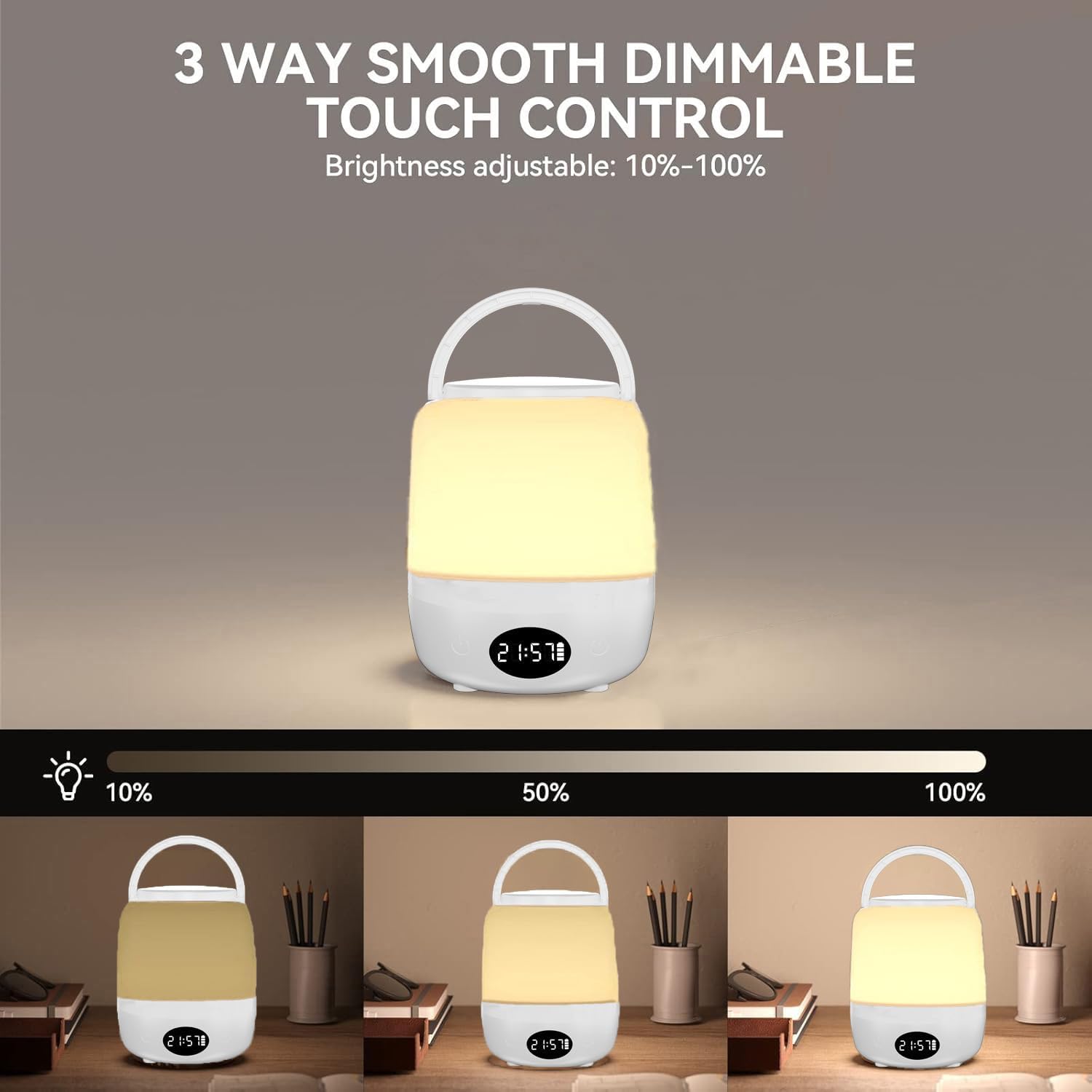 HR INTERNATIONAL LED Night Light Table Lamp with Clock, Touch Control Lamp for Bedroom, Living Room, and Study Room 3-Way Dimmable Warm White Bedside Lamp 7 RGB Color Ambient Table Desk (TB-CL)