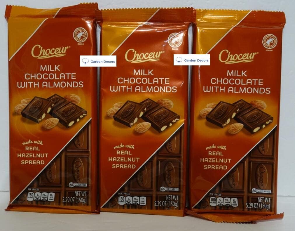 Choceur Austria Milk Chocolate with Almonds Bars 5.29oz 150g (Three Bags)