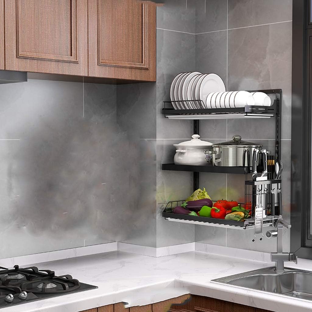 Dish Storage Racks,Wall-Mounted Dish Rack,3-Layer 201 Stainless Steel Wall-Mounted Drain Rack,Dish Rack for Storage(