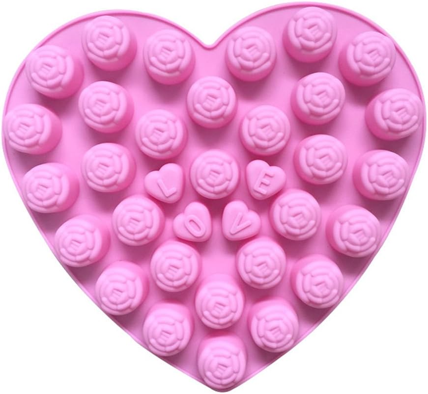 Rainie Love 34 Holes Big Love Heart Shape Contain Small Rose and Hearts with Love Letters Shape Silicone Mold Baking Mould for Cake/Muffins/Chocolate/Candy/Jelly/Ice Cream/Ice Cube