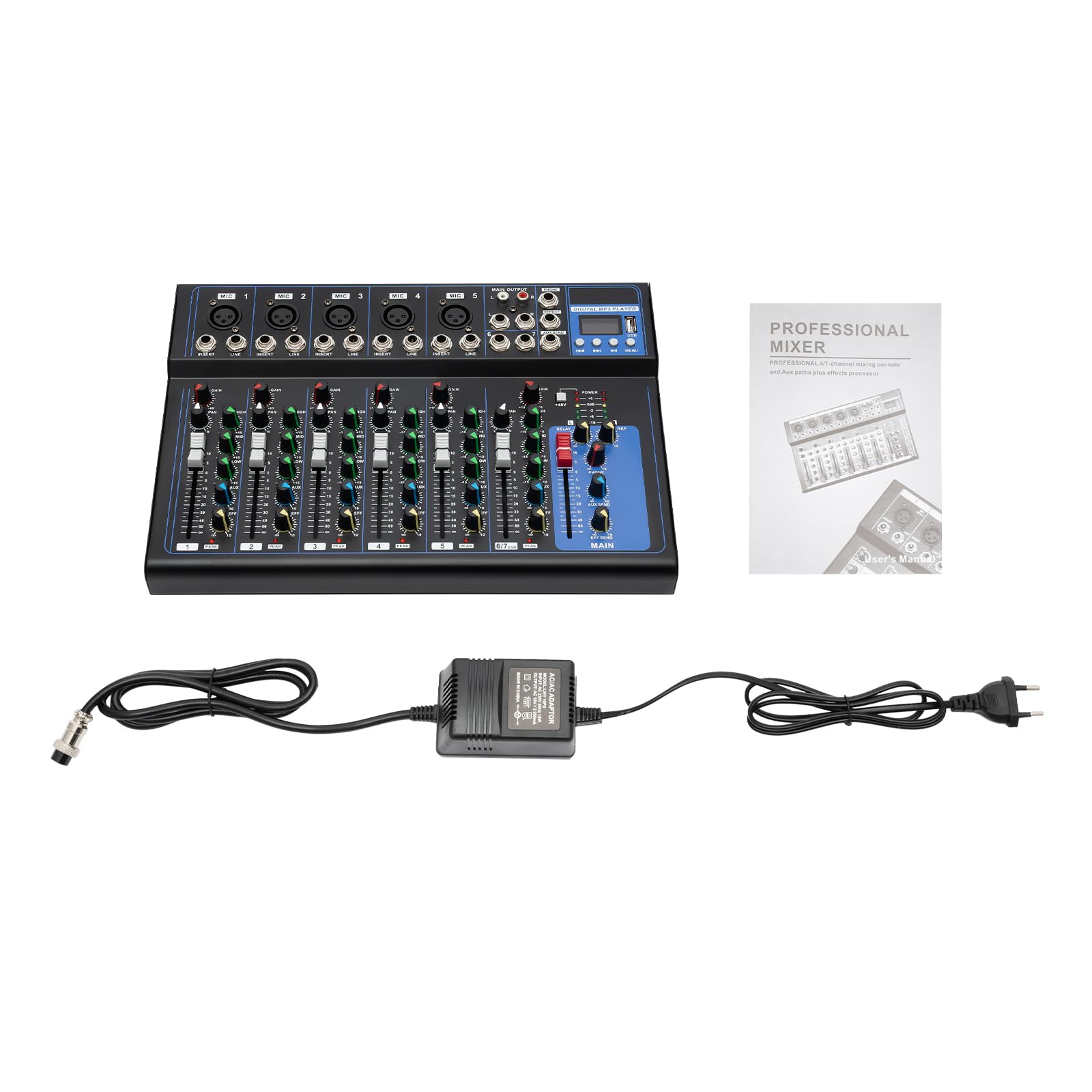 Mixer audio a 7 canali portatile Bluetooth audio mixer mixer professionale console USB Bluetooth + 48 V XLR Phantom Power DJ Live Karaoke