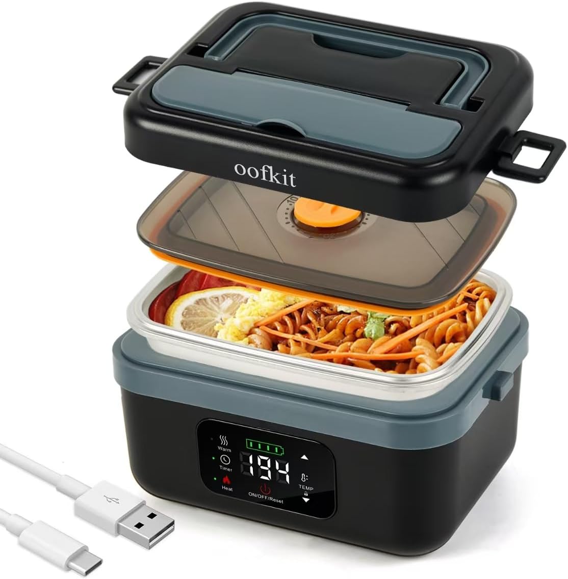 Electric Lunch Box For Adults(Men & Women),Heated Lunch Box Battery Powered With USB Charge port,Self Heating Coreless,Portable Food Warmer For meals on the go(1L Black)