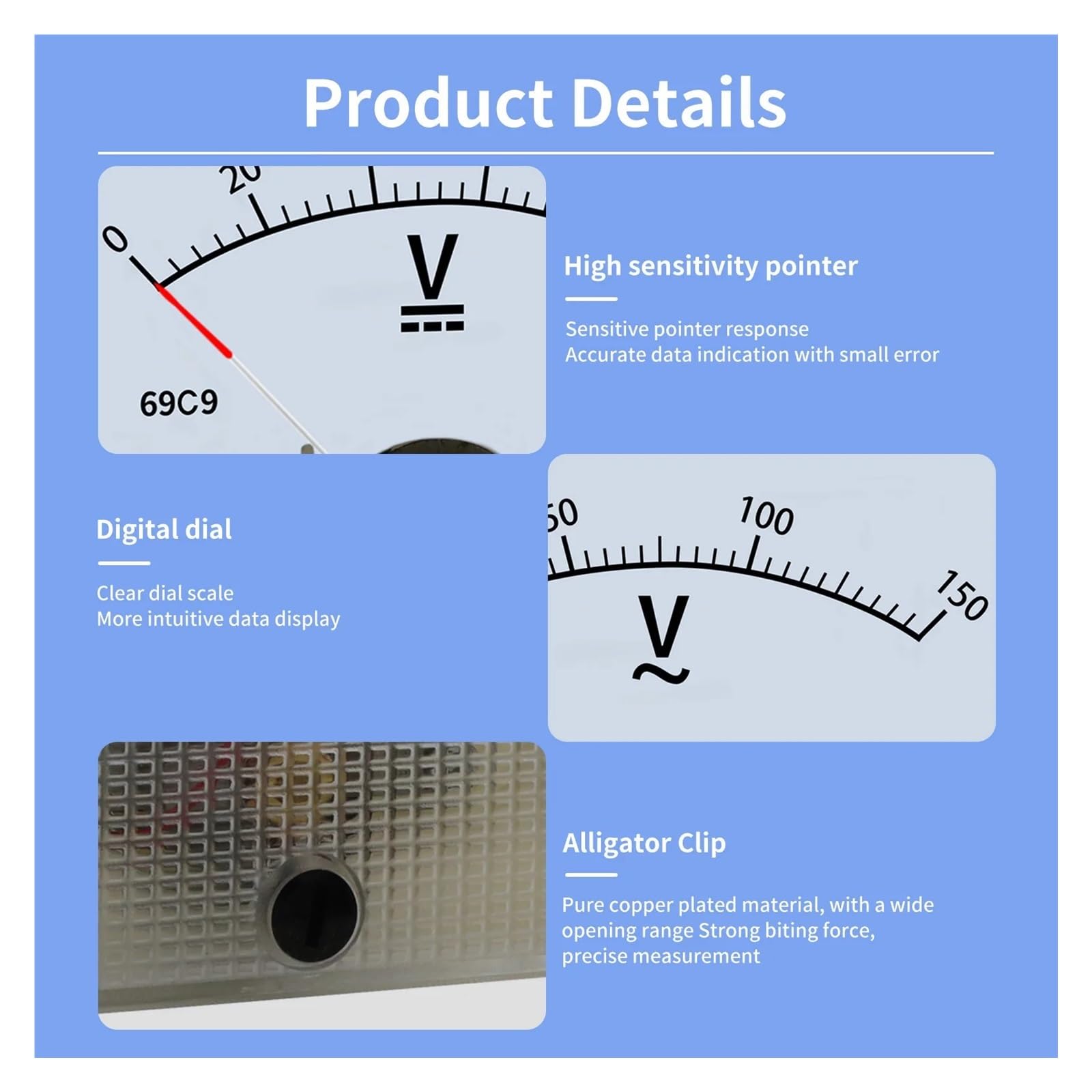 Instrumentos de panel de corriente analógica, Amperímetro Analógico Voltímetro Medidor de Panel Serie 69 DC/AC 5V-800V(Select Colour Name,600V)