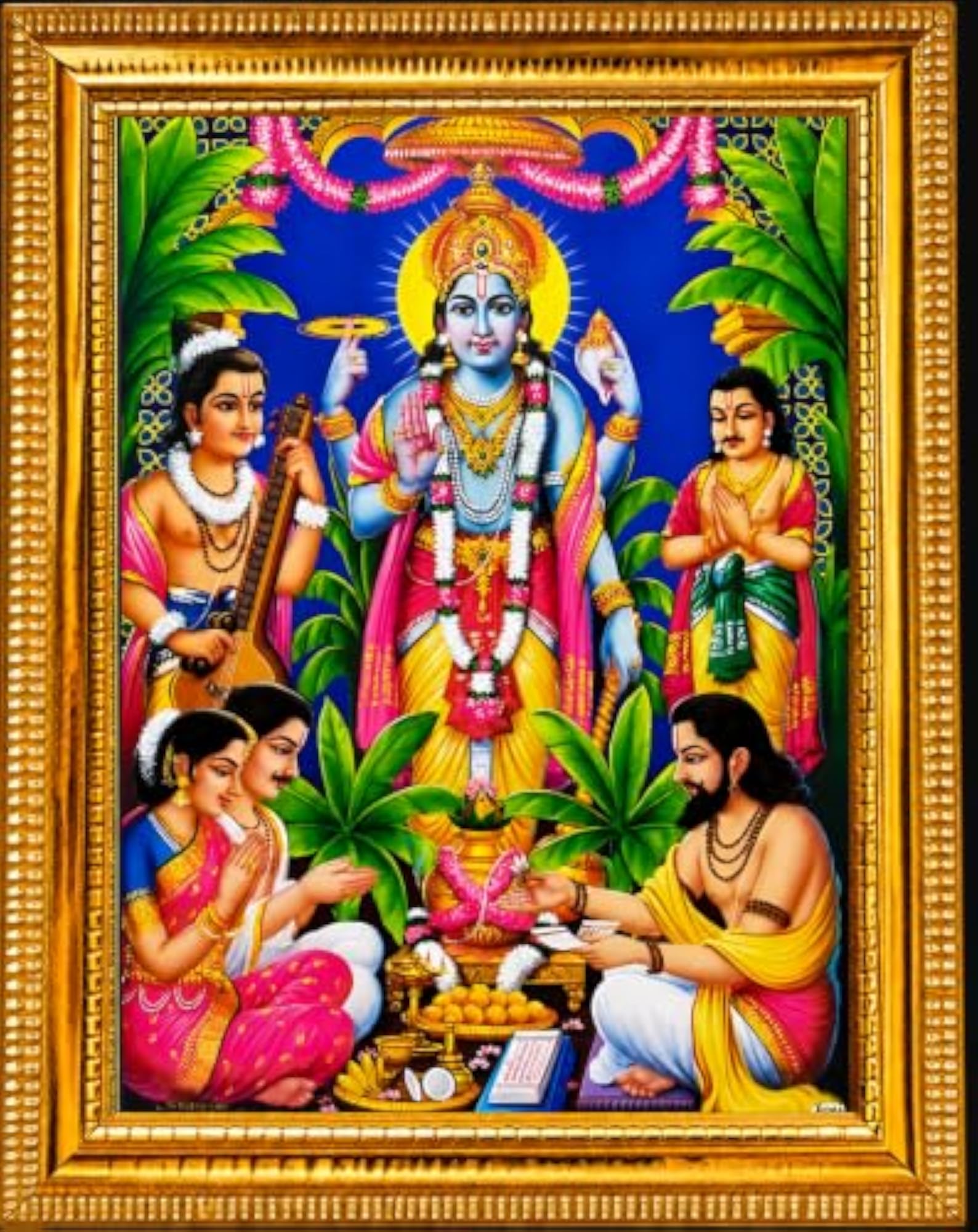 Satyanarayan Bhagwan Photo Frame with Silver Glitter Coating, Wall Decor