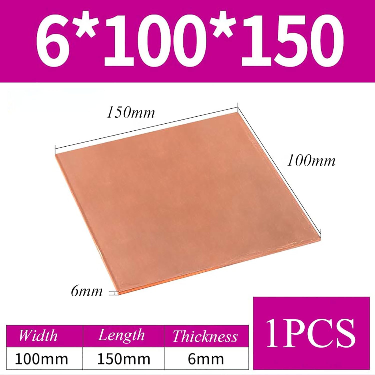 Blacha z czystej miedzi, grubość 6 mm, blacha miedziana do rzemiosła, biżuterii, napraw, elektryki, przemysłu, 6 * 100 * 200 mm(6 * 100 * 150mm)