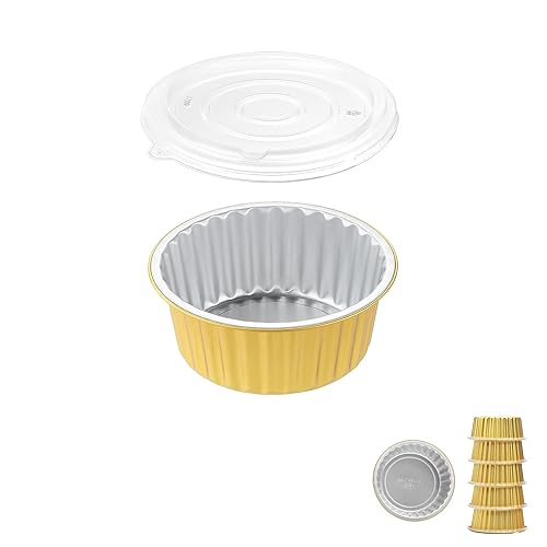 MESTAEK Sartenes de papel de aluminio de 5.5 pulgadas con tapas a presión (paquete de 5), 2 recipientes más gruesos y resistentes a la grasa para