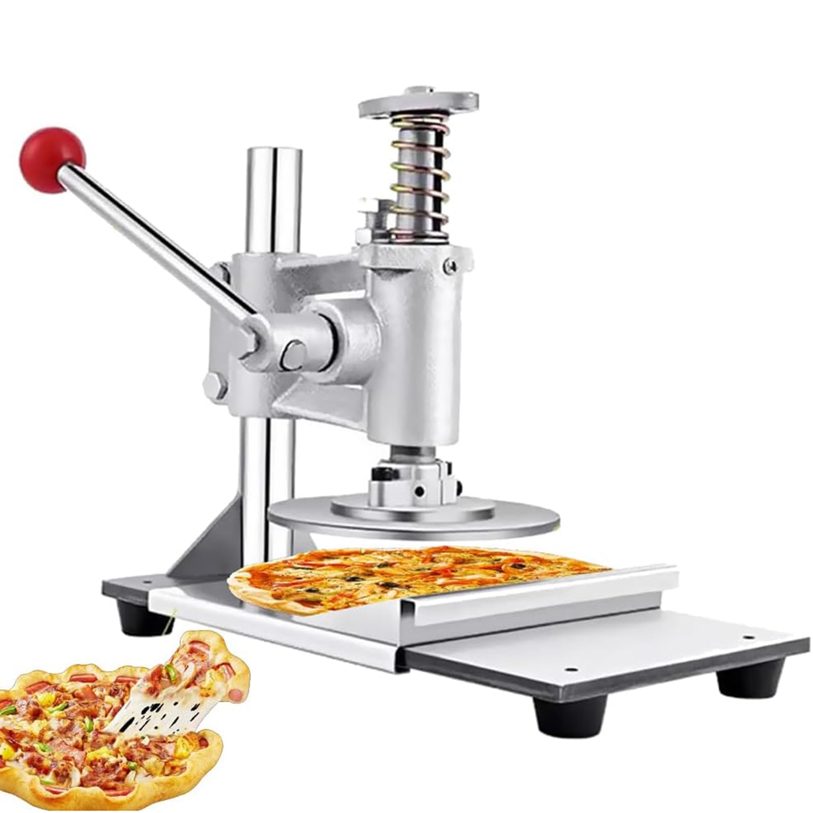 Aplanadora De Masa Comercial De Acero Inoxidable, Prensa Manual Para Masa, Con Placa Redonda De 16 Cm, Bandeja Extraíble, Grosor Ajustable, Para Pizza, Tortillas, Masas Para Tartas Y Pasteles.