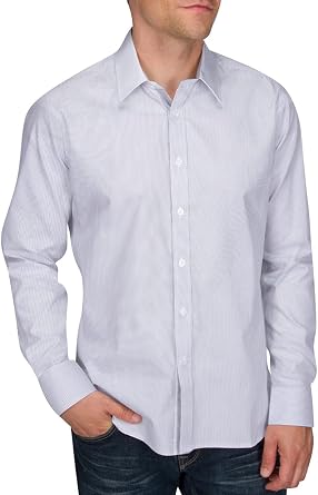 Untucked Shirts for Men Long Sleeve - Casual Button Down Dress Shirts - Wrinkle Resistant, Standard Fit, Stripe Design