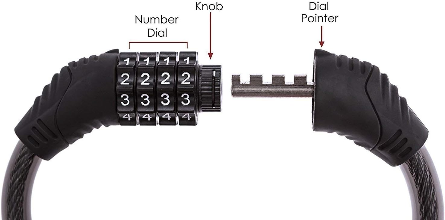 RORIO Bike Cable Lock, 4 Digit Security Resettable Combination Coiling Cable Bike Locks Without Mounting Bracket, 2 Feet x 1/2 Inch (Black) : Sports & Outdoors