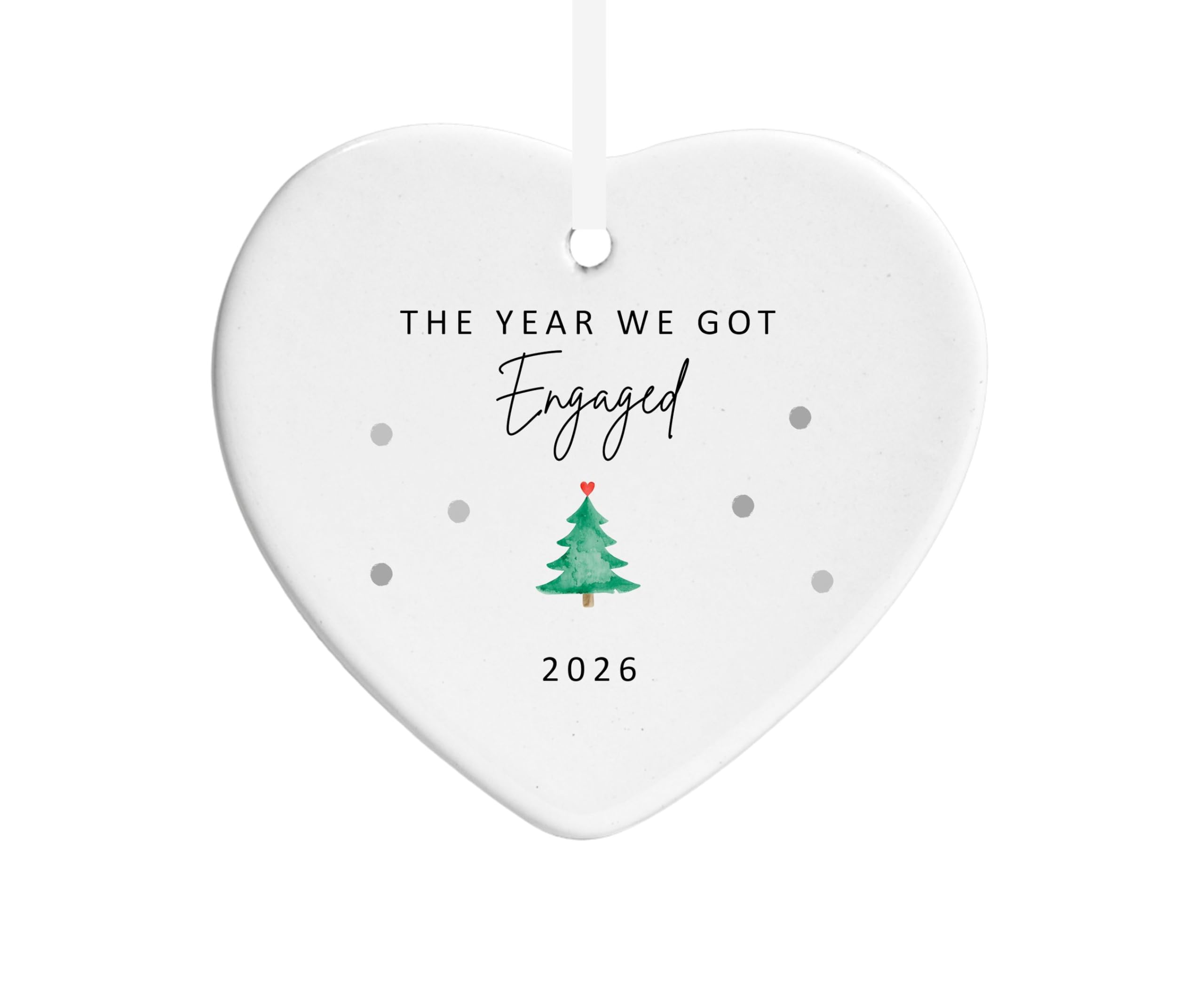 Maisie Moo Gifts Limited White, Green, Red The Year We Got Engaged Christmas Tree Ceramic Ornament Decoration Bauble (Heart)