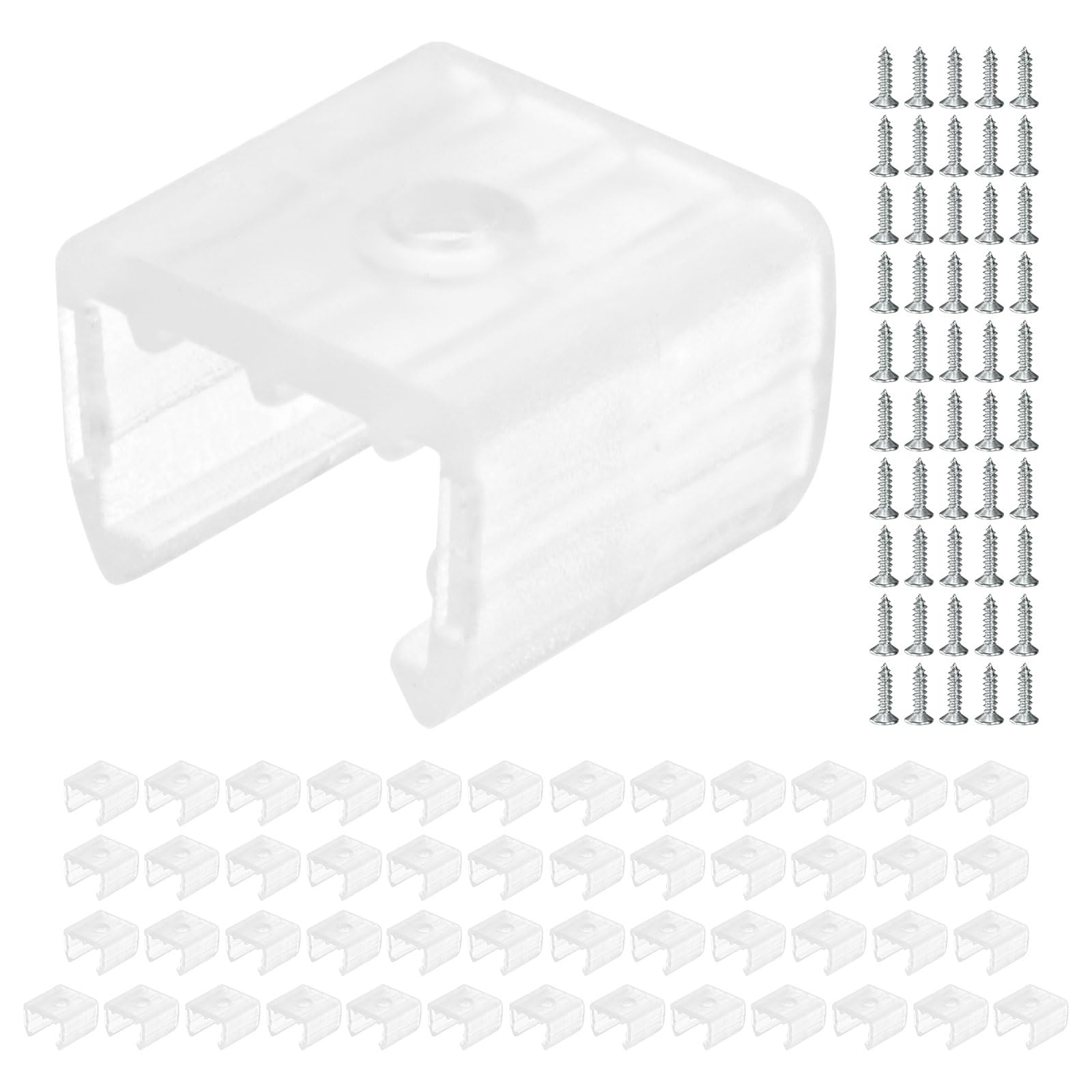 Waterproof LED Strip Light Clips [50pcs] - Mounting Clips with Screws for 10 to 12mm LED Neon Flexible Strip Lighting, Neon Signs DIY - [Transparent - 0.59 in]