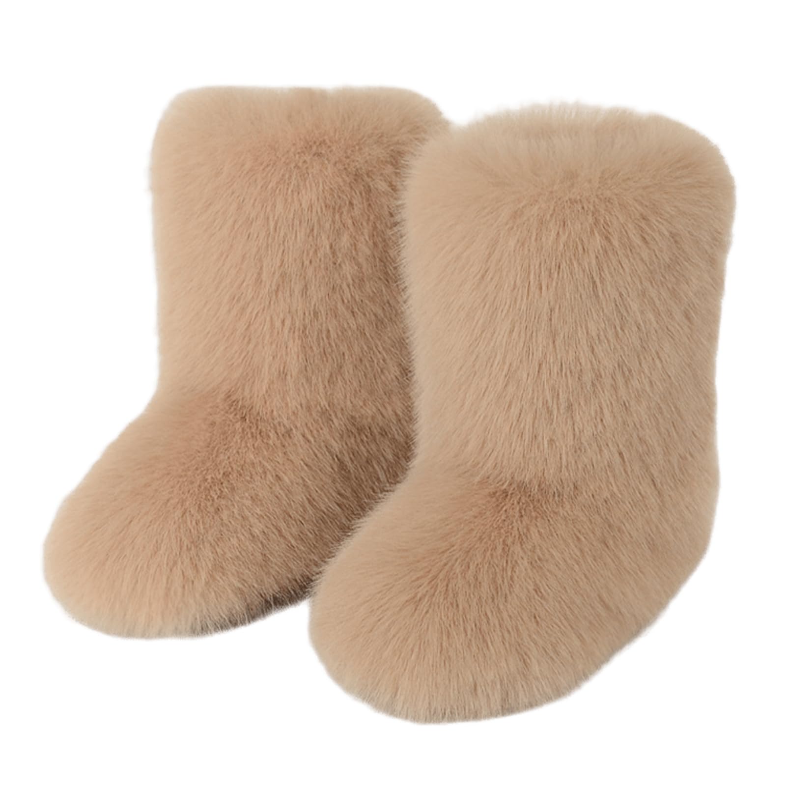 Womens Faux Fur Snow Boots Warm Fuzzy Mid-Calf Winter Boots Fluffy Plush Fur Lined Flat Heel Booties Comfortable