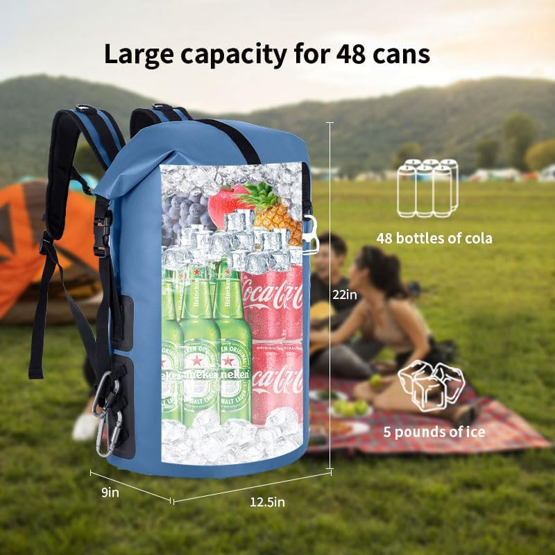 48cans Large Cooler Backpack Insulated Waterproof for Men Women Insulated Backpack Cooler Leak Proof Waterproof for 12 Hours Cooling for Camping Picnic Hiking Beach Travel Kayaking - Image 2