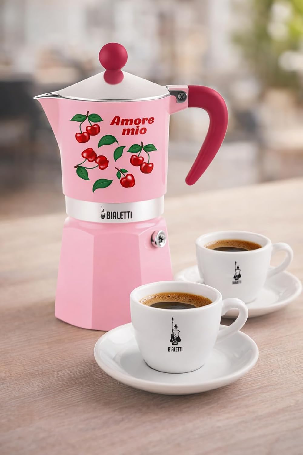 Bialetti Cafetière italienne Amore Mio Rainbow 3 tasses, Rouge cerises, Aluminium, 130 ml, Préparation manuelle
