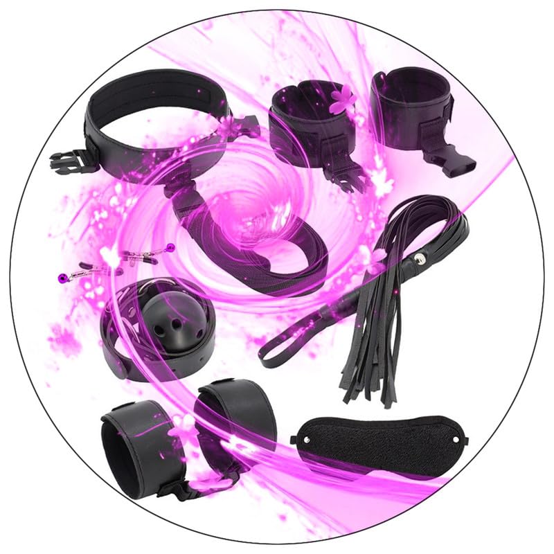 Multi Functional Exploration Traction Fixed Rope Eight Piece Set with Soft Sponge Design, Comfortable Tension Exercise Accessory - Y8 (Black)