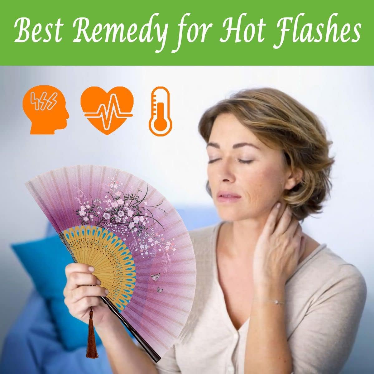 OMyTea Folding Hand Fan for Women - Foldable Chinese Japanese Vintage Bamboo Silk Fan - for Hot Flash, Church, EDM, Music Festival, Party, Dance, Performance, Decoration, Gift (Pink Grassflower) image 3